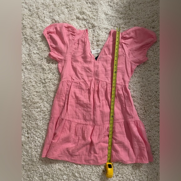 Gap pink crinkle gauze puff sleeve tiered mini dress - Picture 6 of 8